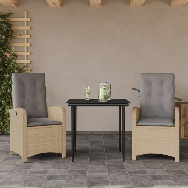 3-Delige Tuinset Met Kussens Poly Rattan Gemengd Beige