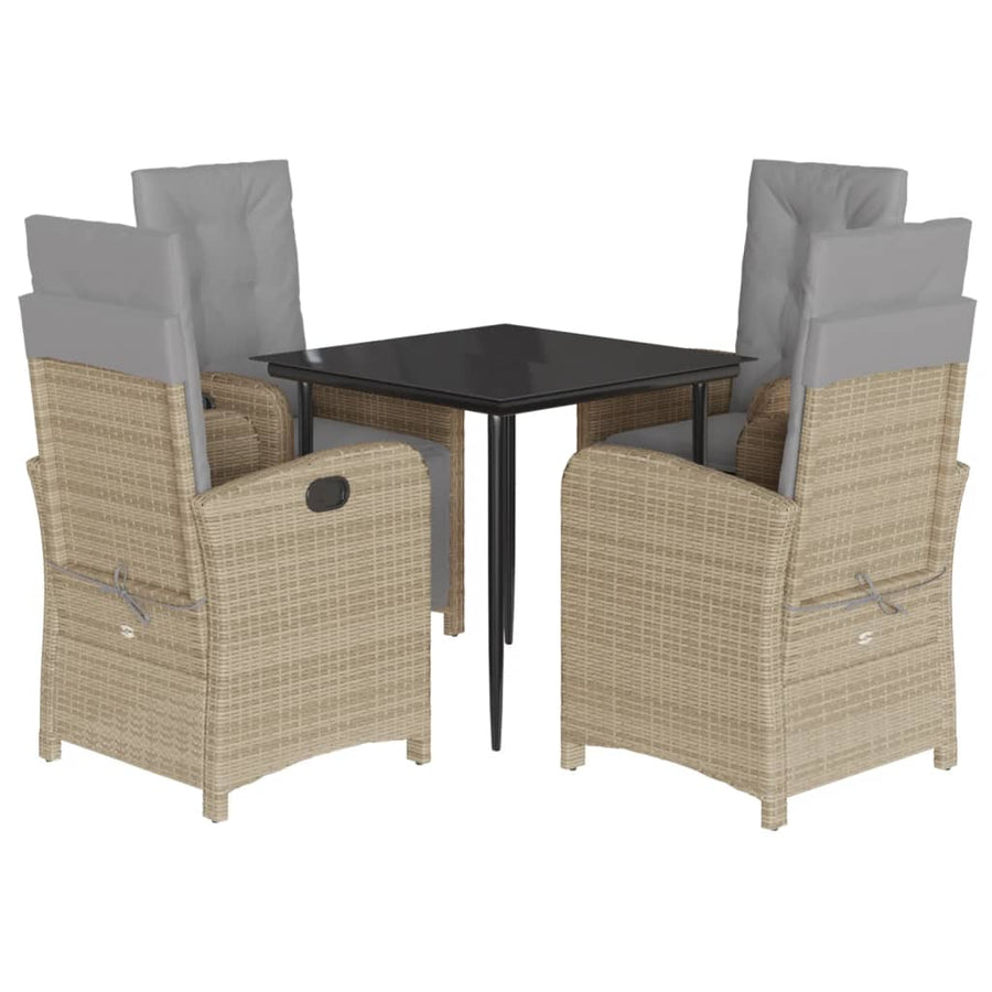 5-Delige Tuinset Met Kussens Poly Rattan Gemengd Beige