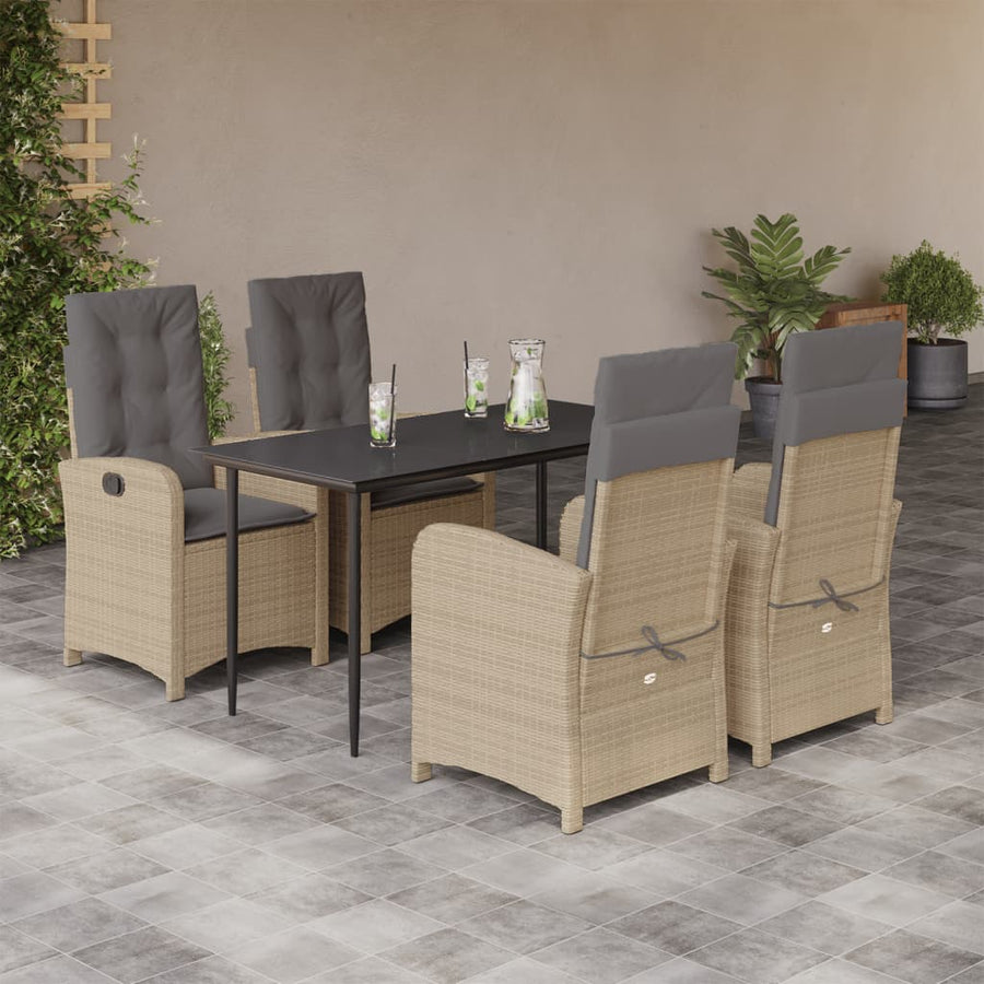 5-Delige Tuinset Met Kussens Poly Rattan Gemengd Beige