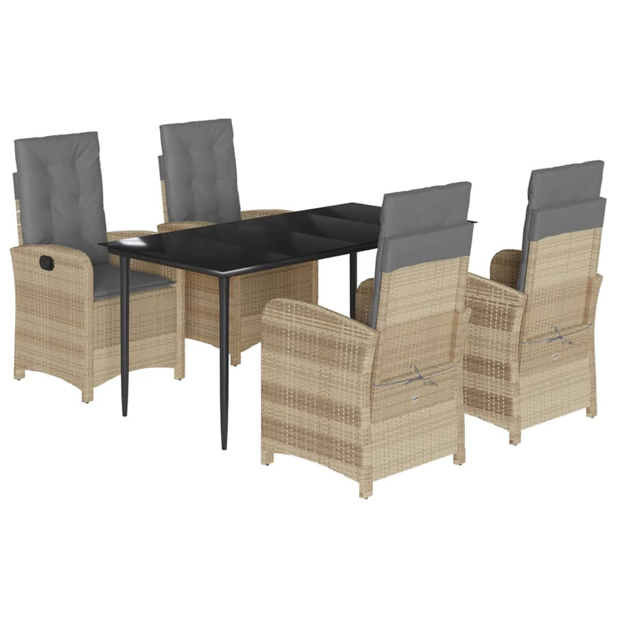 5-Delige Tuinset Met Kussens Poly Rattan Gemengd Beige
