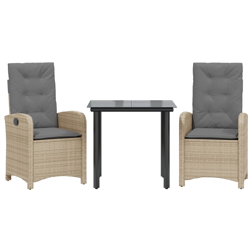 3-Delige Tuinset Met Kussens Poly Rattan Gemengd Beige