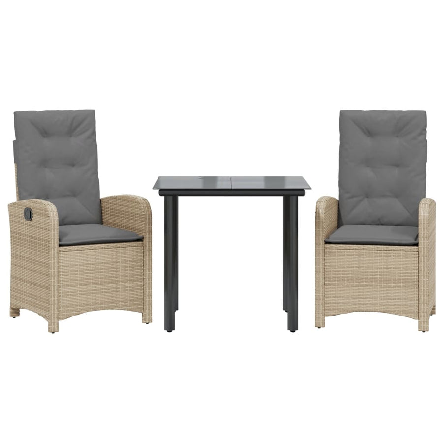 3-Delige Tuinset Met Kussens Poly Rattan Gemengd Beige