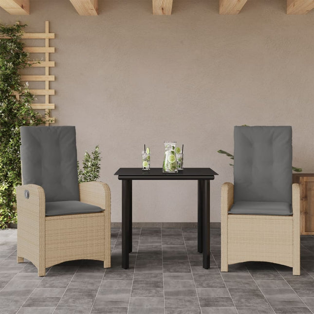 3-Delige Tuinset Met Kussens Poly Rattan Gemengd Beige