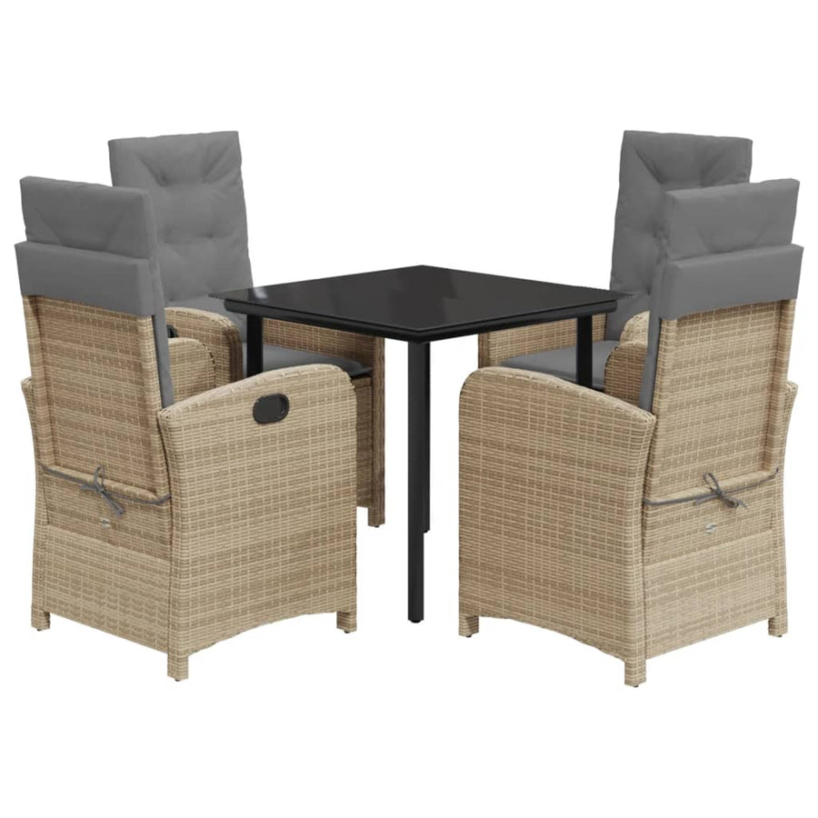 5-Delige Tuinset Met Kussens Poly Rattan Gemengd Beige