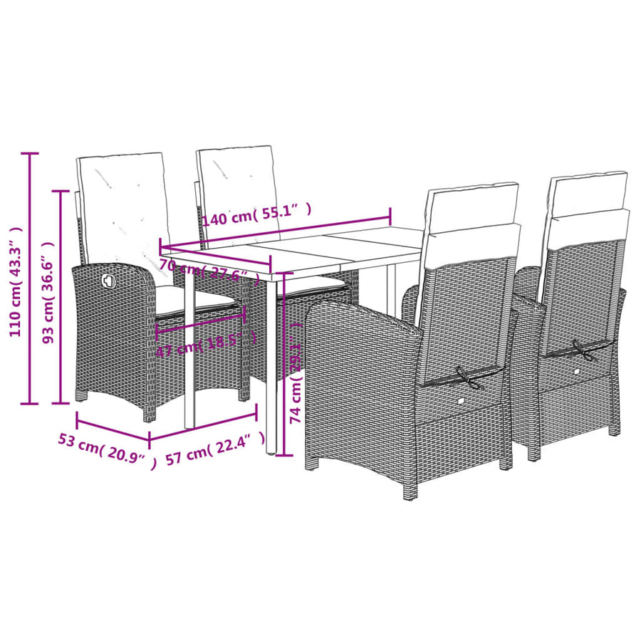 5-Delige Tuinset Met Kussens Poly Rattan Gemengd Beige