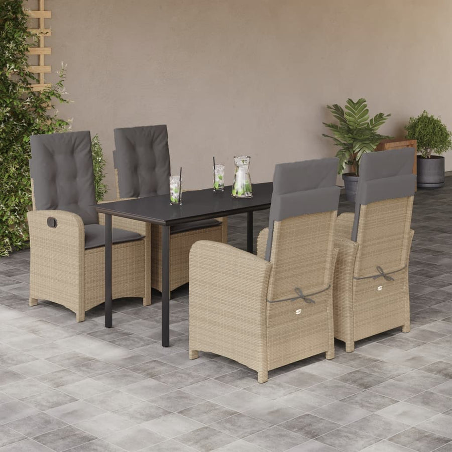 5-Delige Tuinset Met Kussens Poly Rattan Gemengd Beige