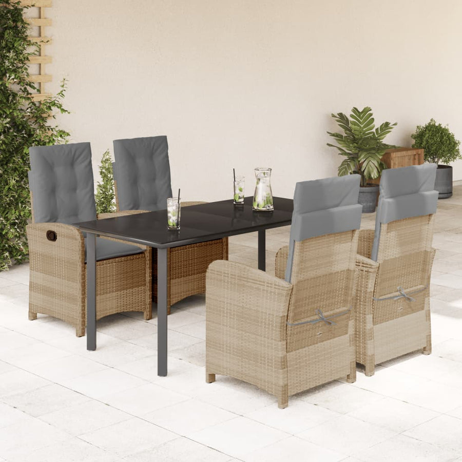 5-Delige Tuinset Met Kussens Poly Rattan Gemengd Beige