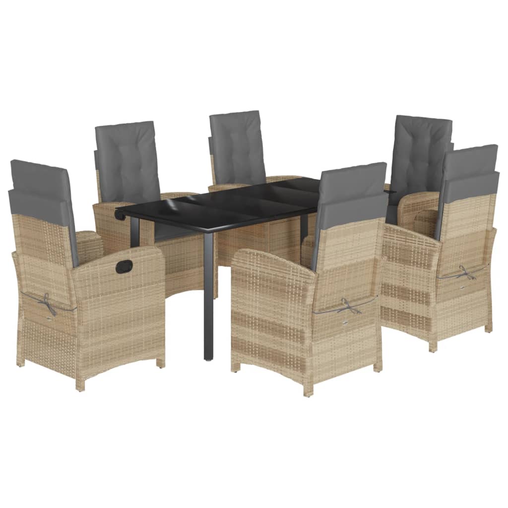 7-Delige Tuinset Met Kussens Poly Rattan Gemengd Beige