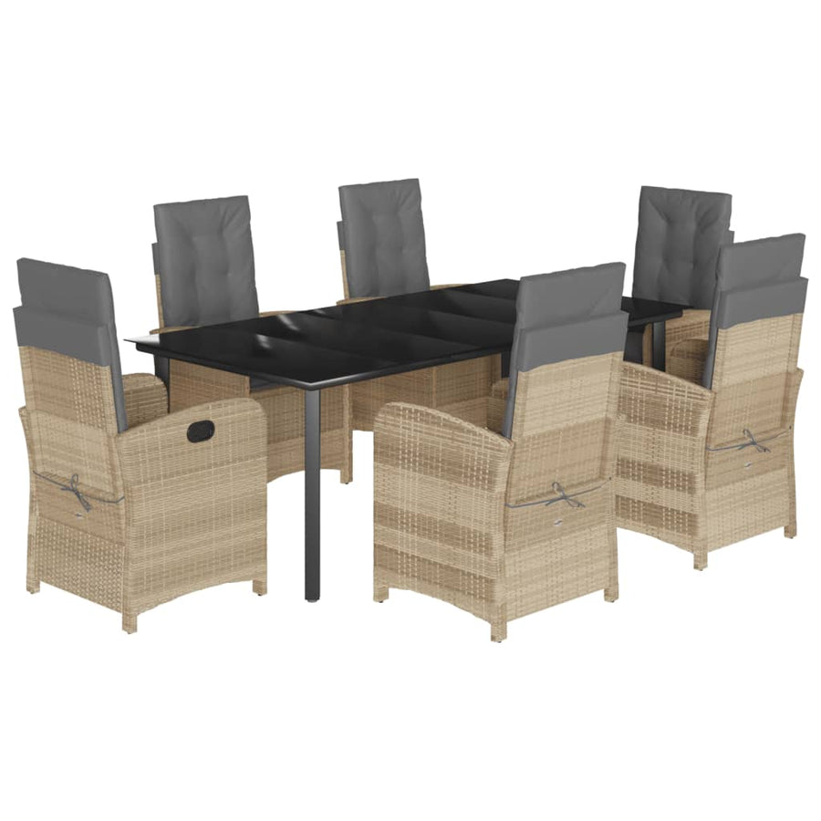 7-Delige Tuinset Met Kussens Poly Rattan Gemengd Beige 6 200 cm tafellengte