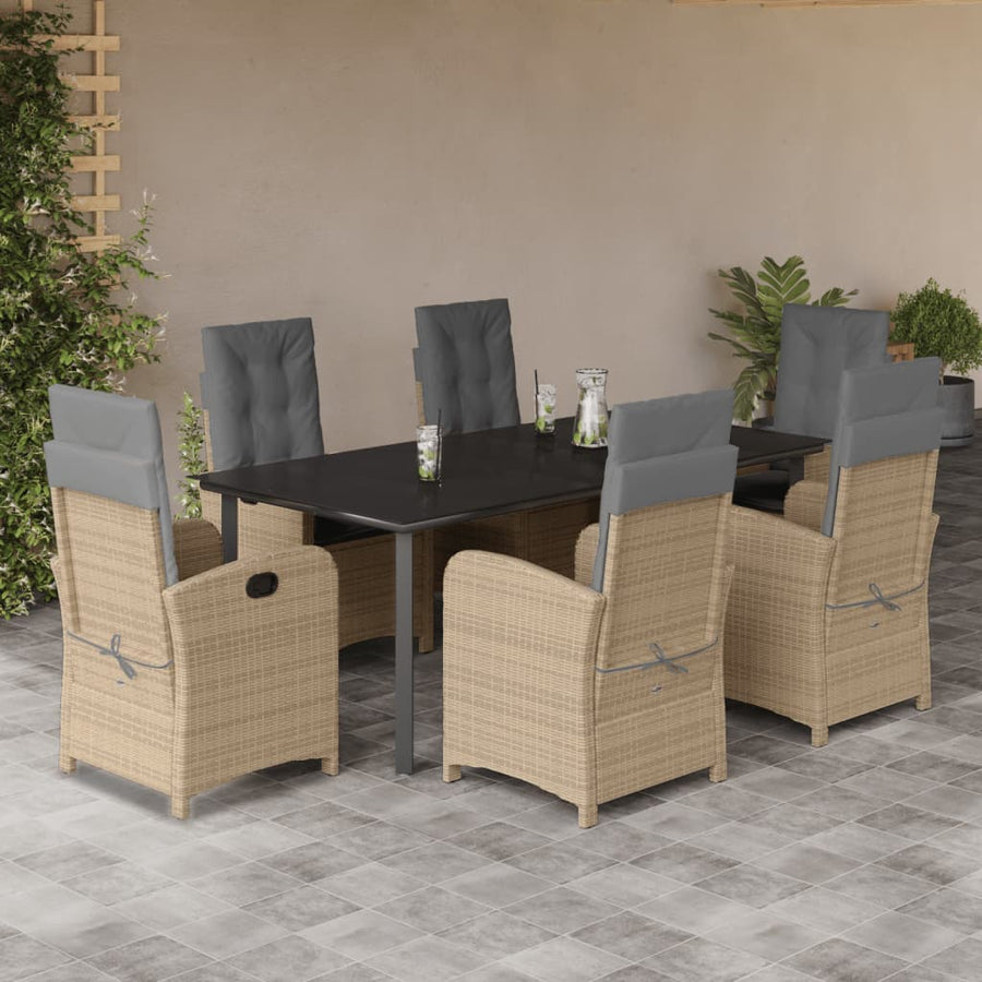 7-Delige Tuinset Met Kussens Poly Rattan Gemengd Beige 6 200 cm tafellengte