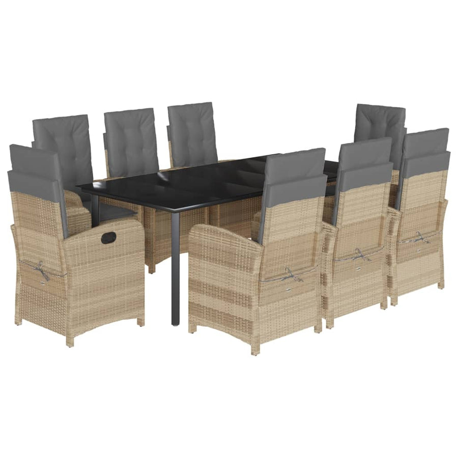9-Delige Tuinset Met Kussens Poly Rattan Gemengd Beige 8 200 cm tafellengte