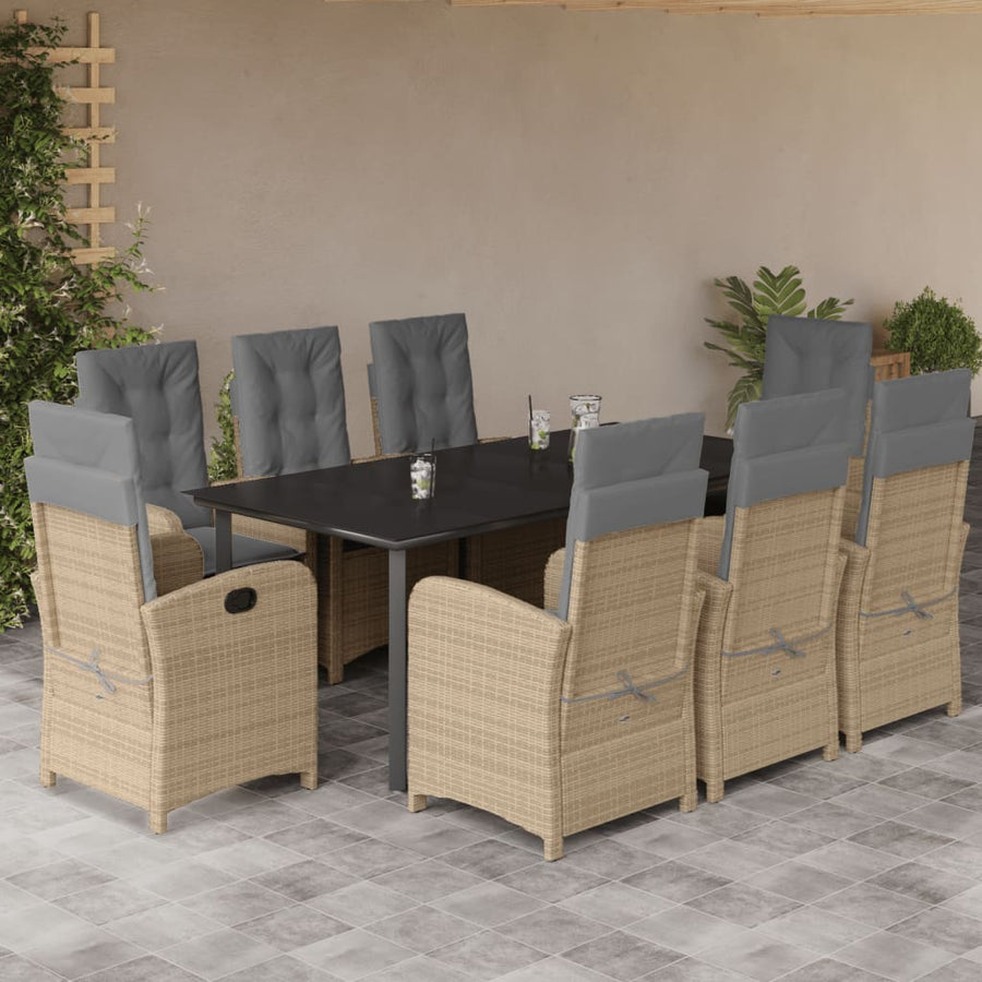 9-Delige Tuinset Met Kussens Poly Rattan Gemengd Beige 8 200 cm tafellengte