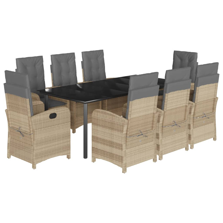 9-Delige Tuinset Met Kussens Poly Rattan Gemengd Beige 8 200 cm tafellengte