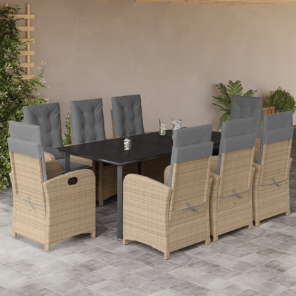 9-Delige Tuinset Met Kussens Poly Rattan Gemengd Beige 8 200 cm tafellengte