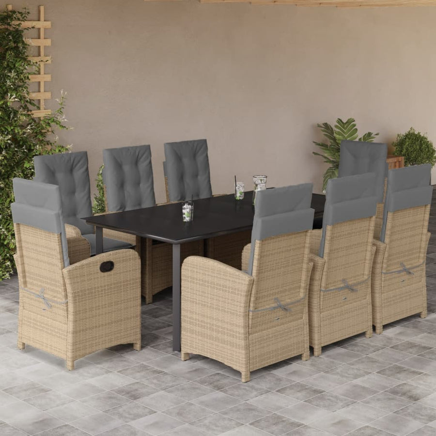 9-Delige Tuinset Met Kussens Poly Rattan Gemengd Beige 8 200 cm tafellengte