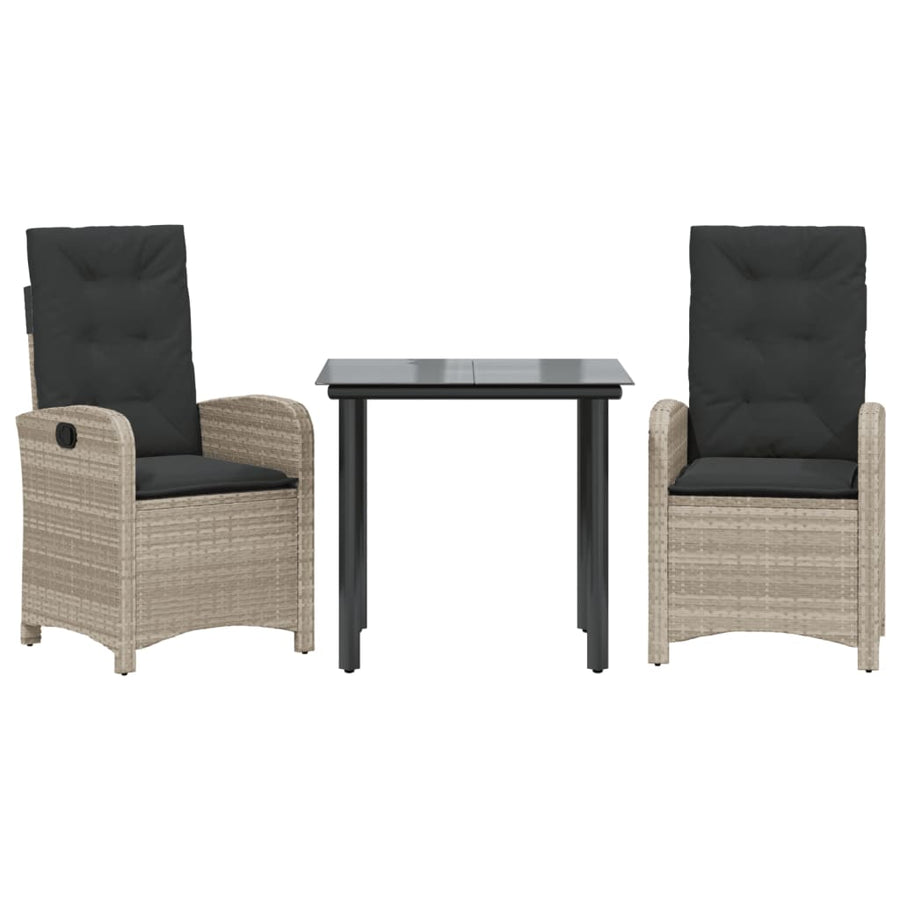 3-Delige Tuinset Met Kussens Poly Rattan Lichtgrijs