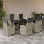 7-Piece Garden Set with Cushions Poly Rattan Grey