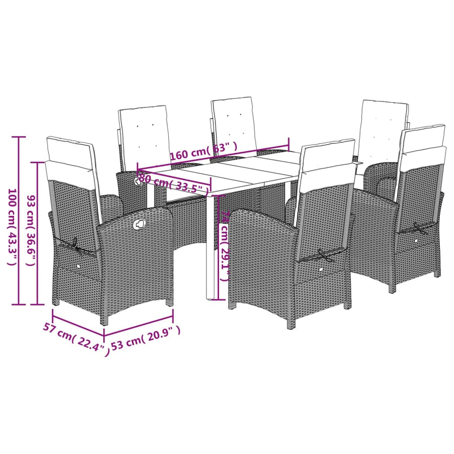 7-Delige Tuinset Met Kussens Poly Rattan Grijs