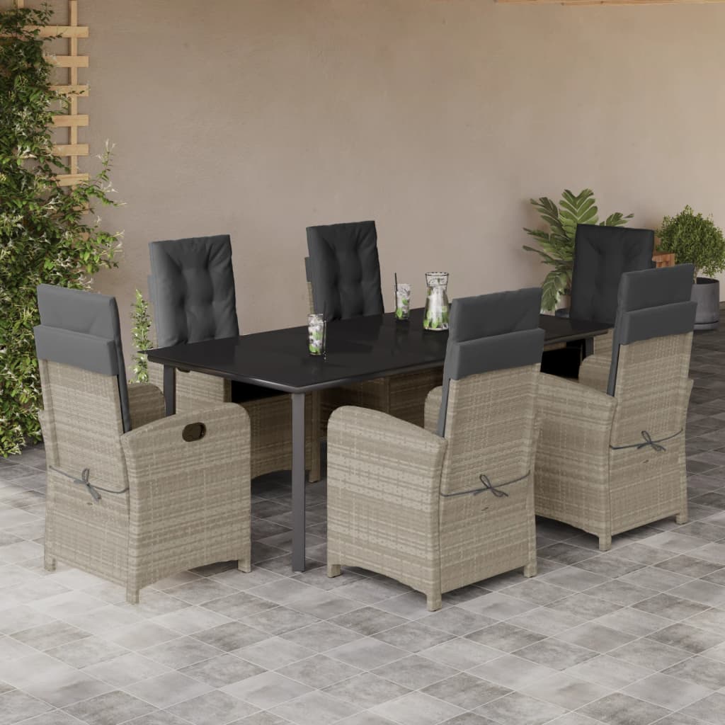 7-Delige Tuinset Met Kussens Poly Rattan Grijs 6 200 cm tafellengte