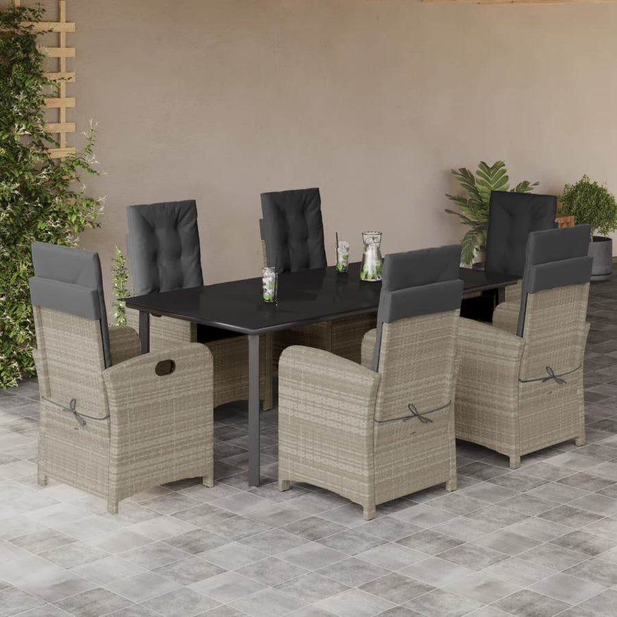 7-Delige Tuinset Met Kussens Poly Rattan Grijs 6 200 cm tafellengte