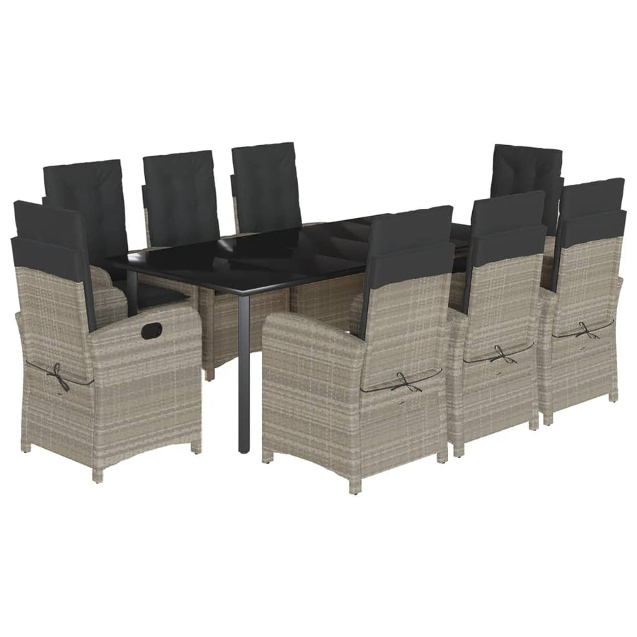 9-Delige Tuinset Met Kussens Poly Rattan Lichtgrijs 8 200 cm tafellengte