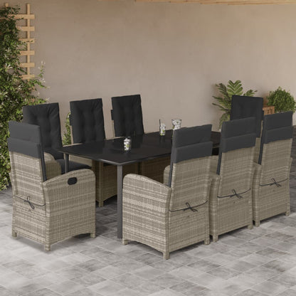 9-Delige Tuinset Met Kussens Poly Rattan Lichtgrijs 8 200 cm tafellengte