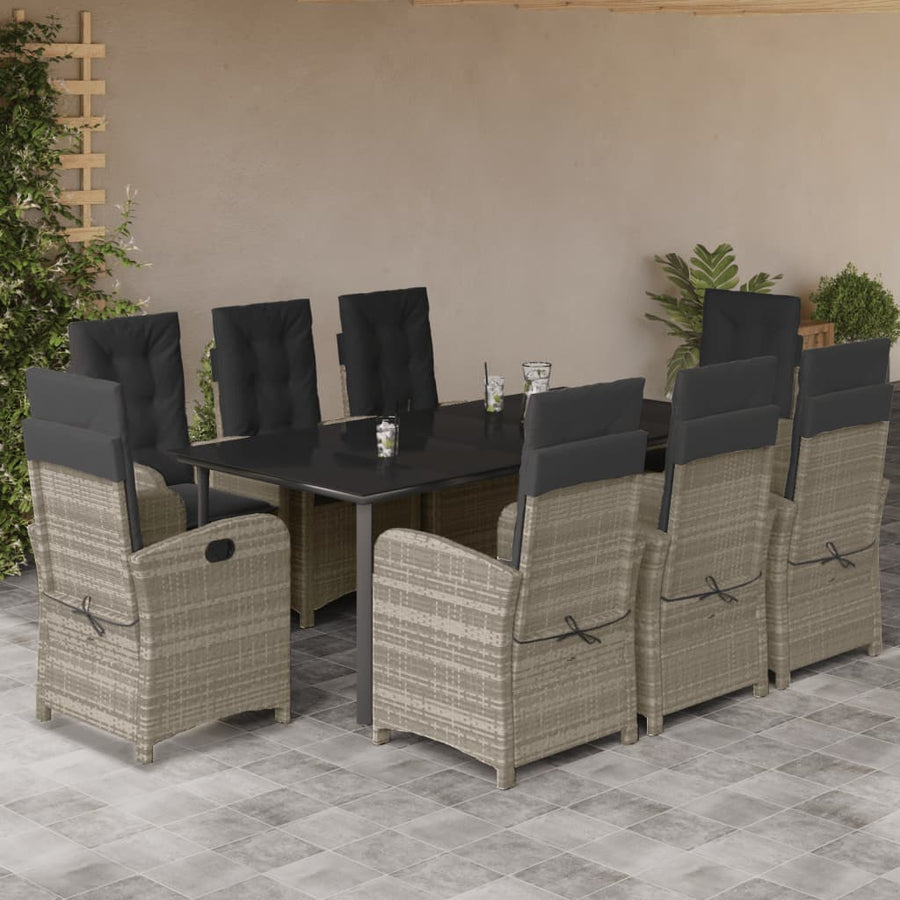 9-Delige Tuinset Met Kussens Poly Rattan Lichtgrijs 8 200 cm tafellengte