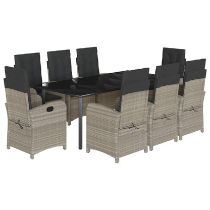 9-Delige Tuinset Met Kussens Poly Rattan Lichtgrijs 8 200 cm tafellengte