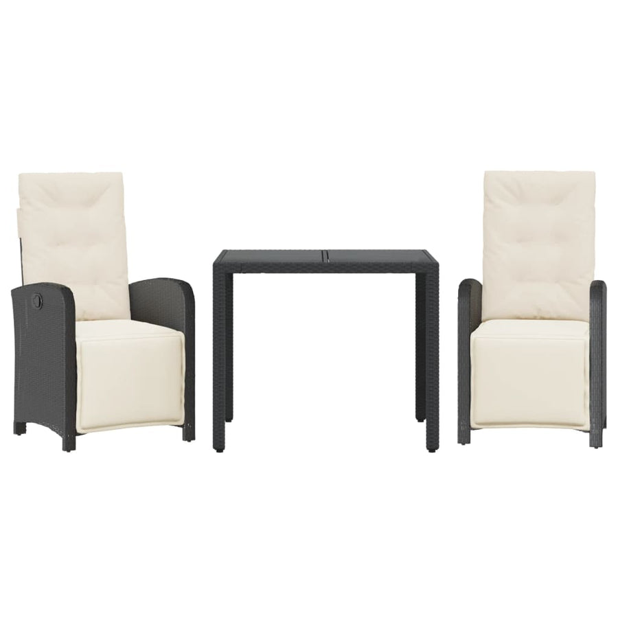 3-Delige Bistroset Met Kussens Poly Rattan 2 90 cm tafellengte Zwart en crème