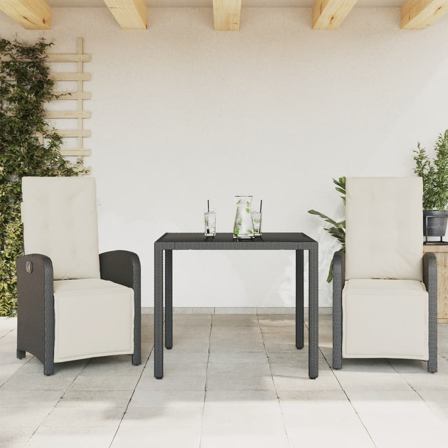 3-Delige Bistroset Met Kussens Poly Rattan 2 90 cm tafellengte Zwart en crème