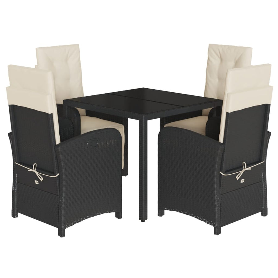 5-Delige Tuinset Met Kussens Poly Rattan 4 90 cm tafellengte Zwart en crème