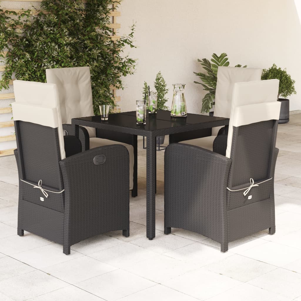 5-Delige Tuinset Met Kussens Poly Rattan 4 90 cm tafellengte Zwart en crème