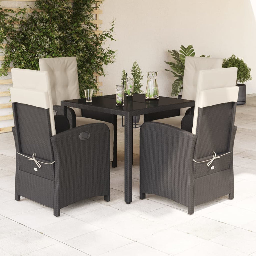 5-Delige Tuinset Met Kussens Poly Rattan 4 90 cm tafellengte Zwart en crème