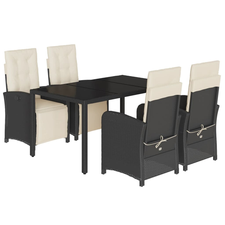 -Delige Tuinset Met Kussens Poly Rattan Zwart en crème 150 cm tafellengte 5