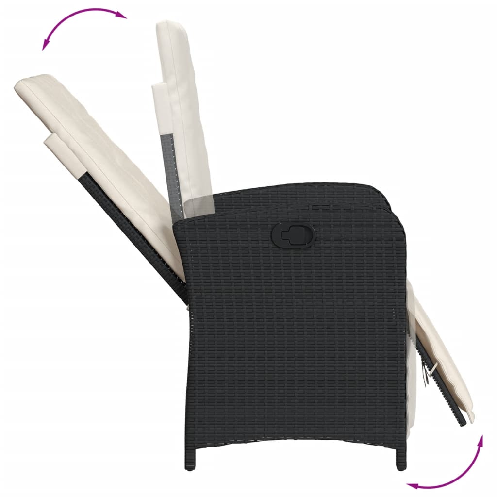 -Delige Tuinset Met Kussens Poly Rattan Zwart en crème 150 cm tafellengte 5