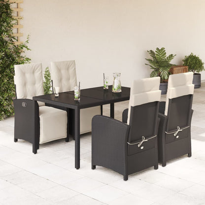-Delige Tuinset Met Kussens Poly Rattan Zwart en crème 150 cm tafellengte 5