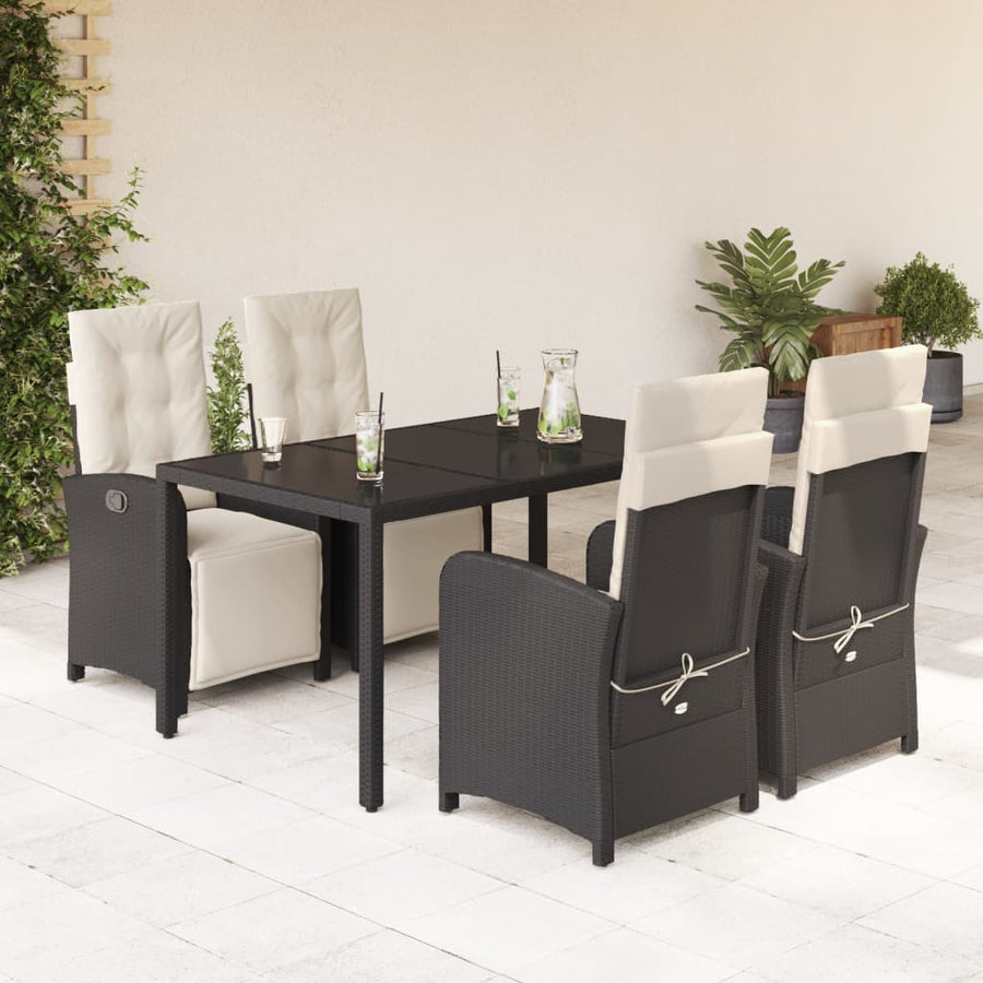 -Delige Tuinset Met Kussens Poly Rattan Zwart en crème 150 cm tafellengte 5