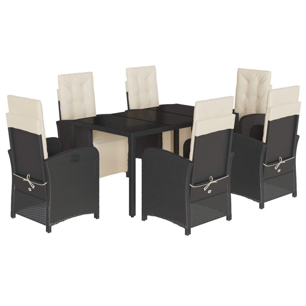 -Delige Tuinset Met Kussens Poly Rattan Zwart en crème 150 cm tafellengte 7