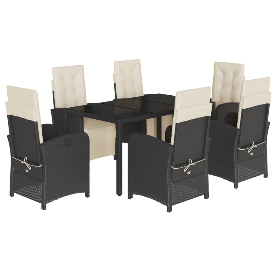 -Delige Tuinset Met Kussens Poly Rattan Zwart en crème 150 cm tafellengte 7