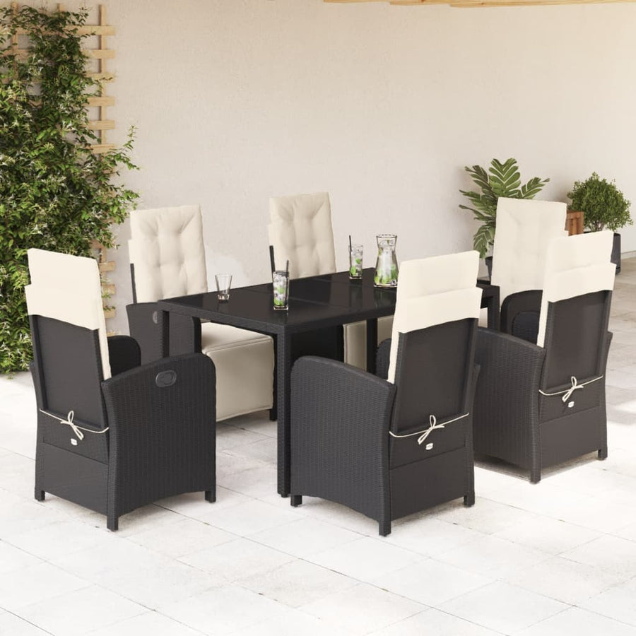 -Delige Tuinset Met Kussens Poly Rattan Zwart en crème 150 cm tafellengte 7