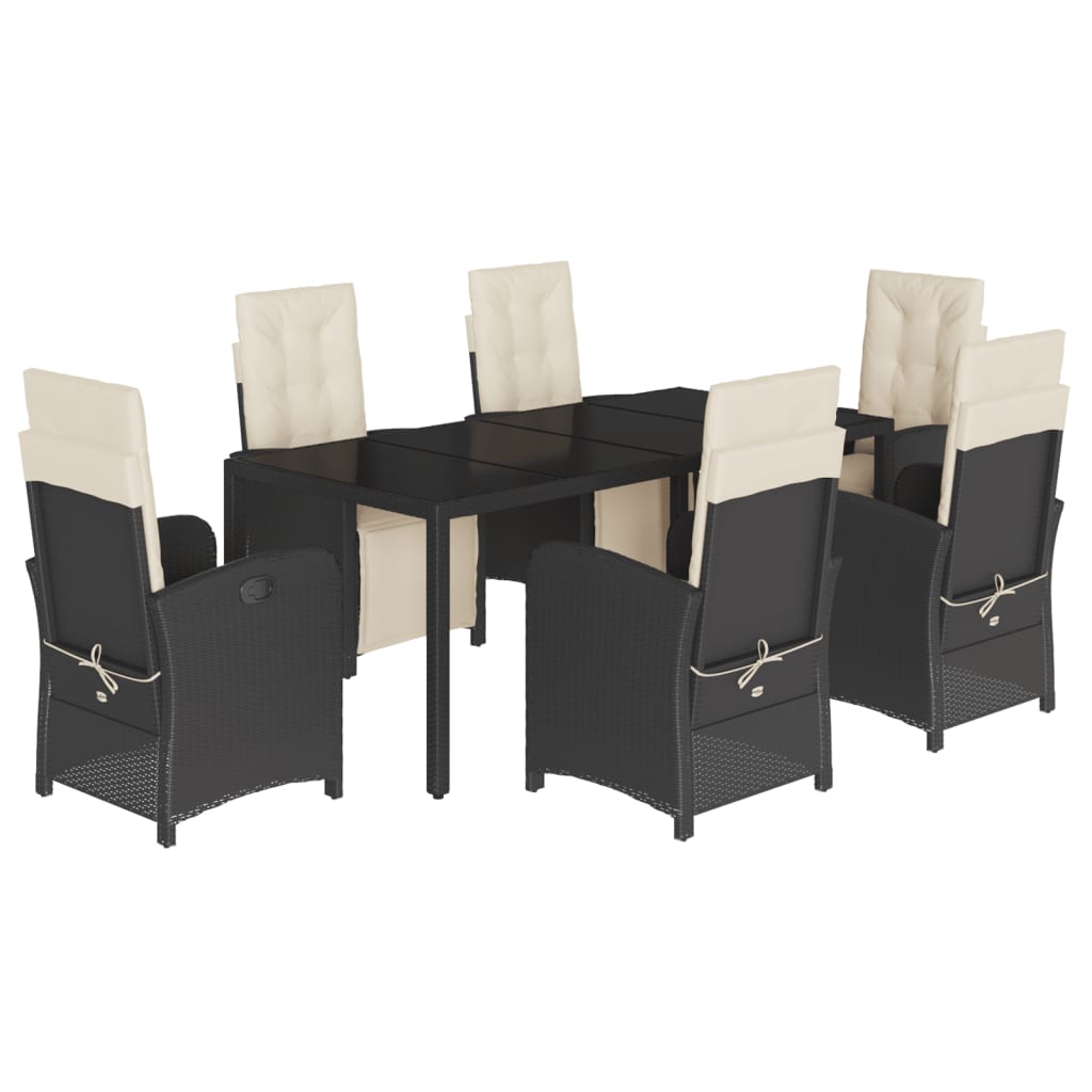 -Delige Tuinset Met Kussens Poly Rattan Zwart en crème 190 cm tafellengte 7