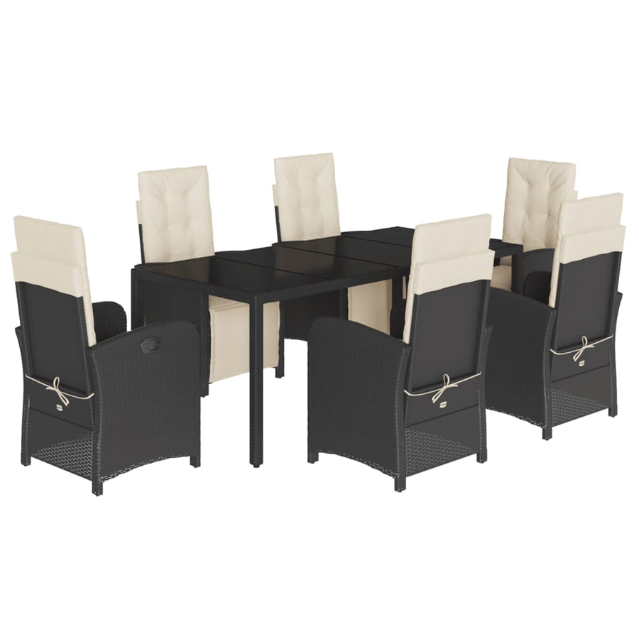 -Delige Tuinset Met Kussens Poly Rattan Zwart en crème 190 cm tafellengte 7
