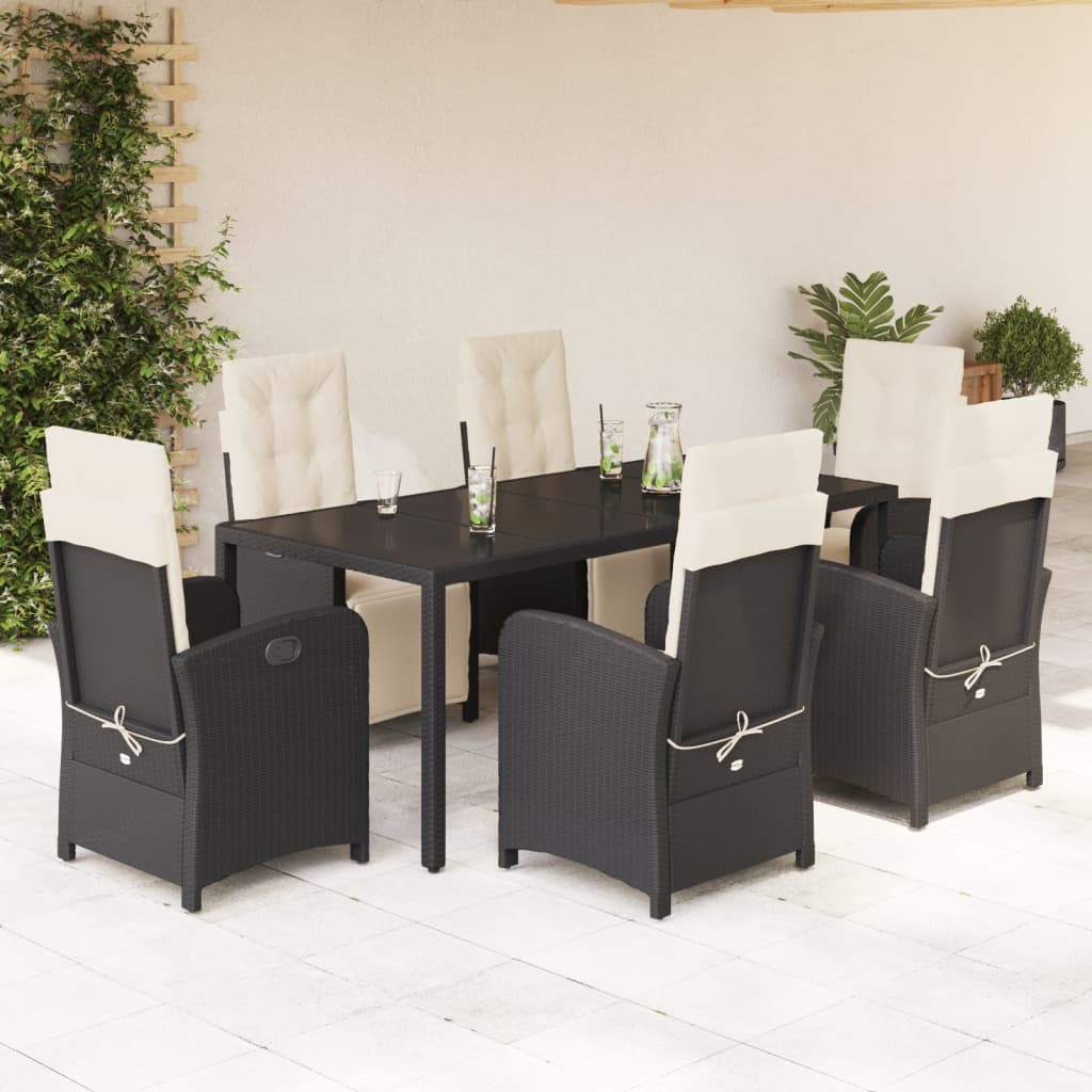 -Delige Tuinset Met Kussens Poly Rattan Zwart en crème 190 cm tafellengte 7