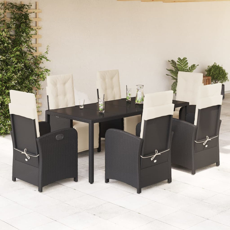 -Delige Tuinset Met Kussens Poly Rattan Zwart en crème 190 cm tafellengte 7
