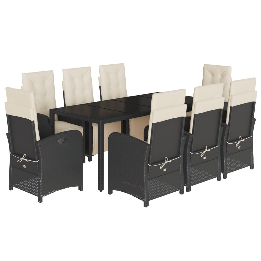 -Delige Tuinset Poly Rattan Zwart en crème 190 cm tafellengte 9