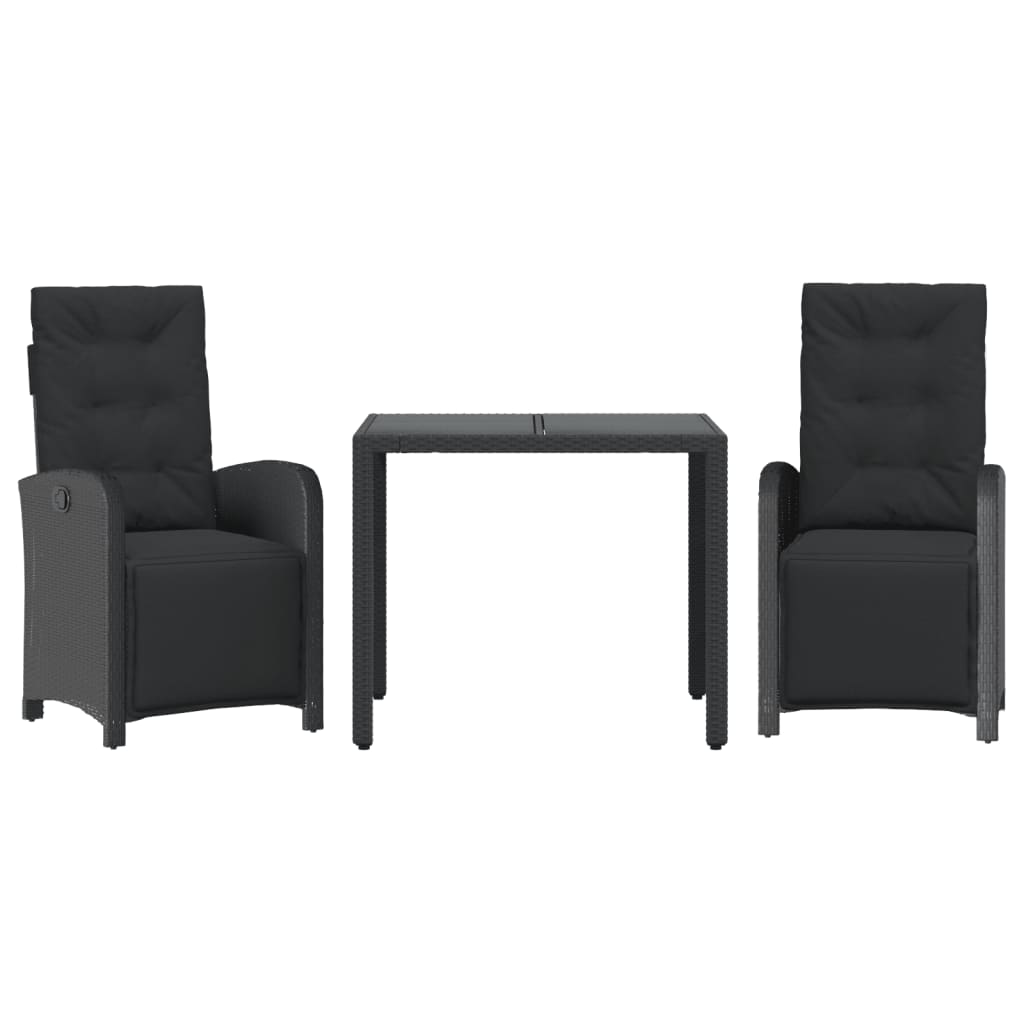 3-Delige Bistroset Met Kussens Poly Rattan 2 90 cm tafellengte Zwart