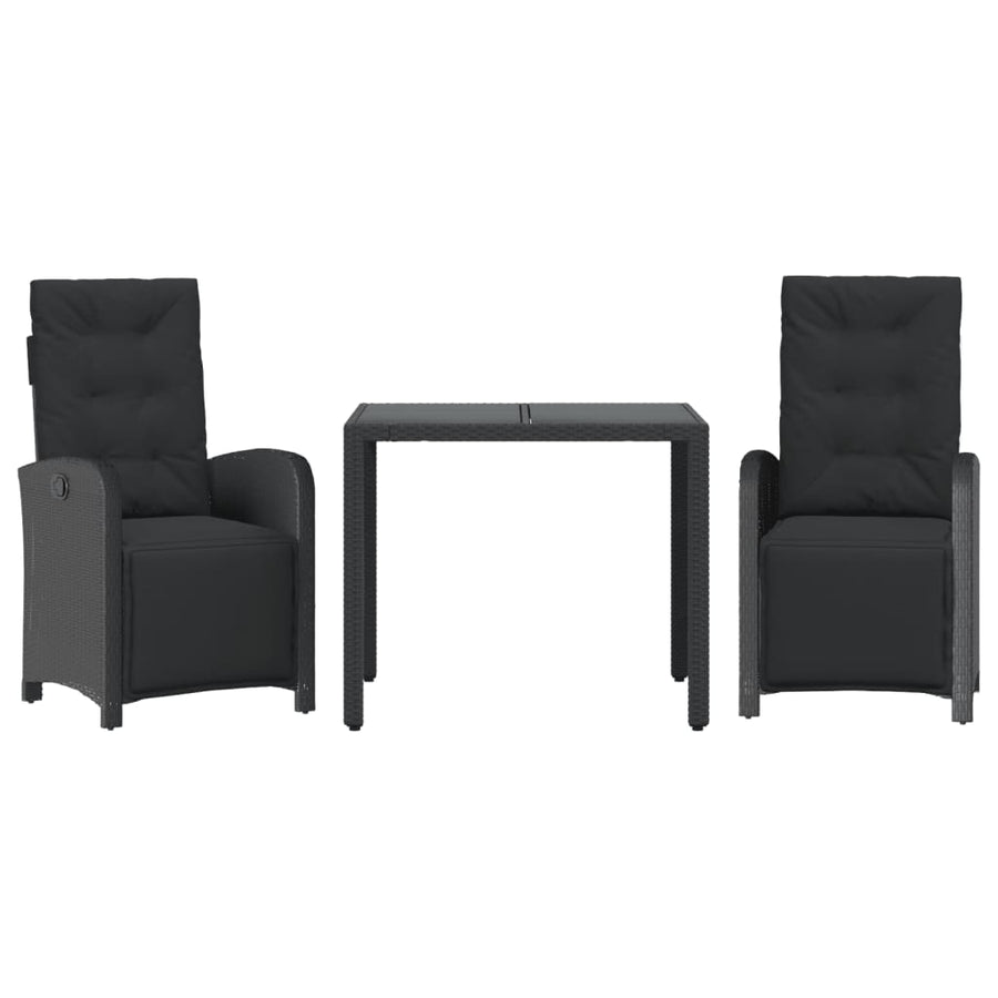 3-Delige Bistroset Met Kussens Poly Rattan 2 90 cm tafellengte Zwart