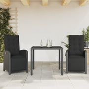 Bistroset 3-delig poly rattan zwart 90 cm