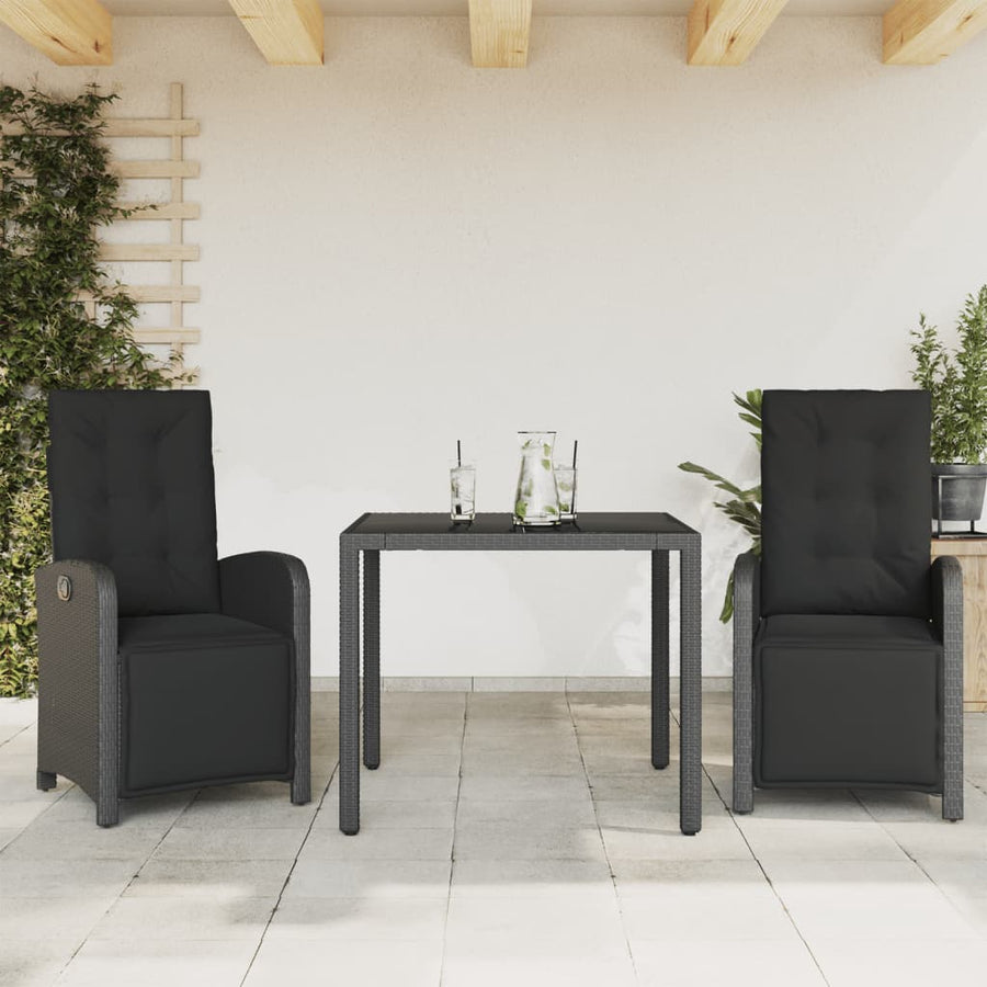 3-Delige Bistroset Met Kussens Poly Rattan 2 90 cm tafellengte Zwart