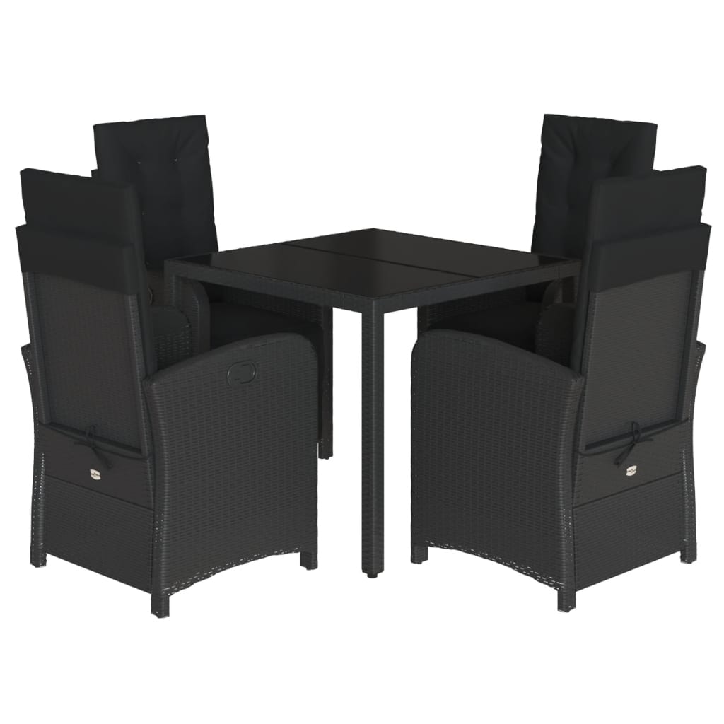 5-Delige Tuinset Met Kussens Poly Rattan 4 90 cm tafellengte Zwart